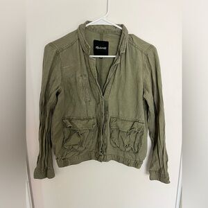 Madewell League Cargo Linen Utility Jacket Women's Size‎ XS Button Front